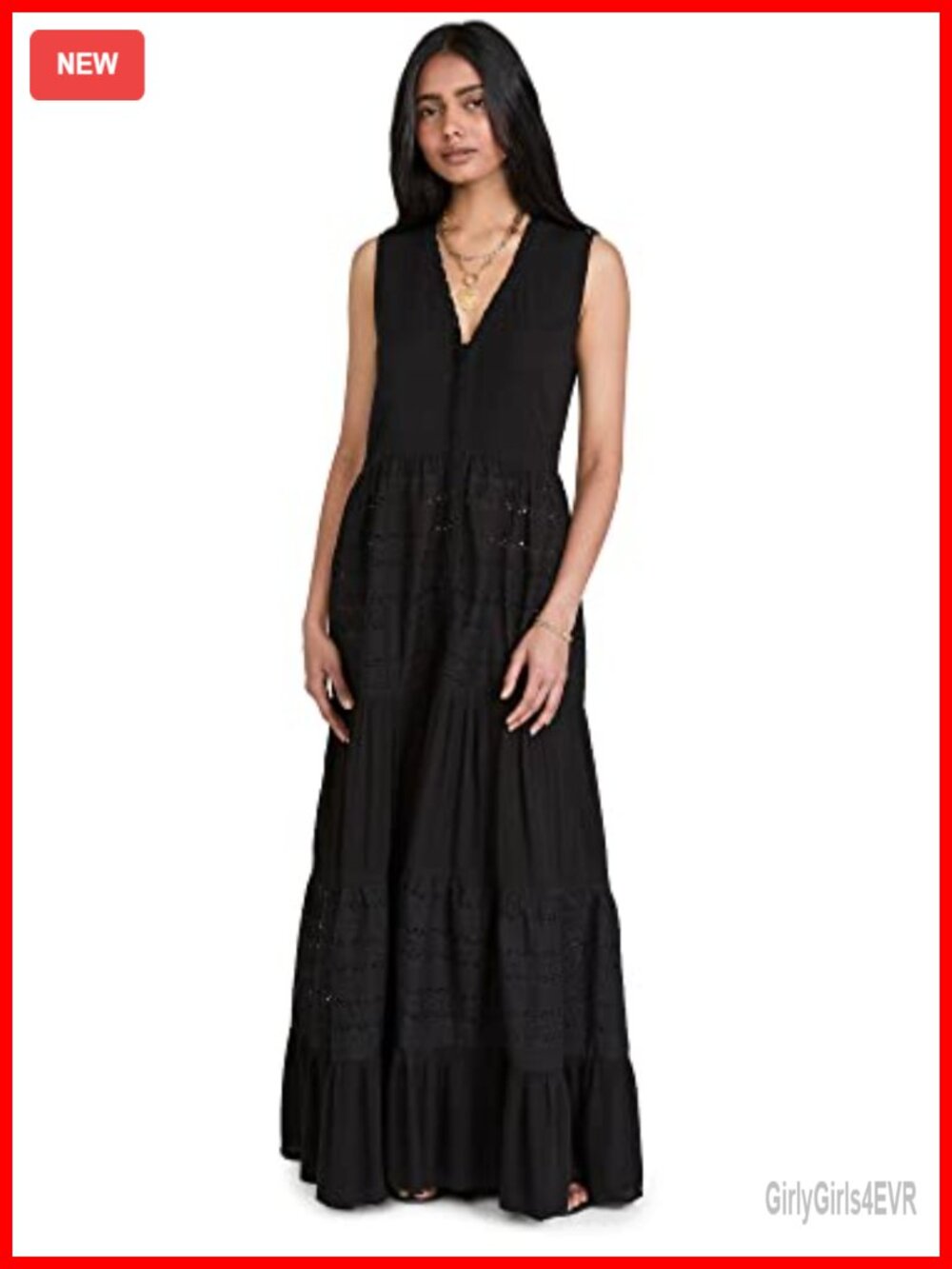 Eyelet Maxi Dress Sleeveless A-Line V-Neck Beach Cover-Up